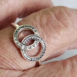 Pandora double circle ring with pavé stones.